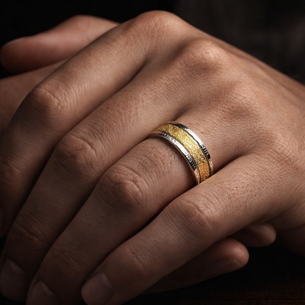 Dual-Tone Textured Artisan Statement Band
