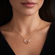 Rose Gold Angel Wings Circle Pendant Necklace