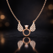 Rose Gold Angel Wings Circle Pendant Necklace
