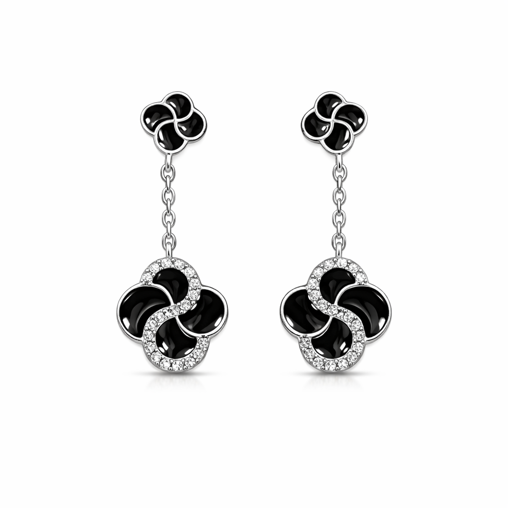 Elegant Black Floral Drop Earrings