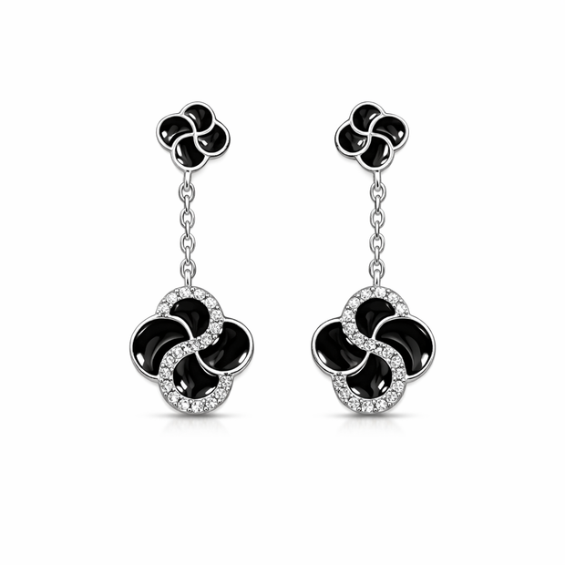 Elegant Black Floral Drop Earrings