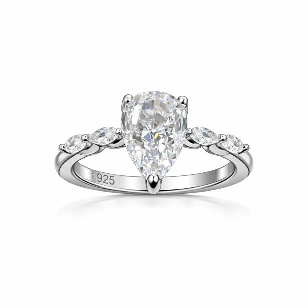 Pear Cut Solitaire Ring with Side Stones