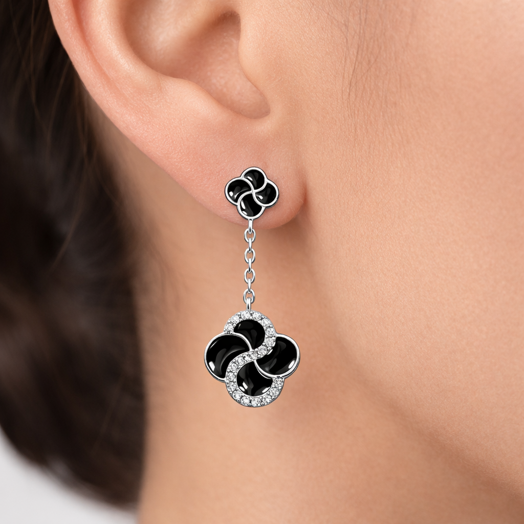 Elegant Black Floral Drop Earrings