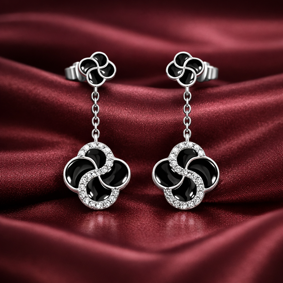 Elegant Black Floral Drop Earrings