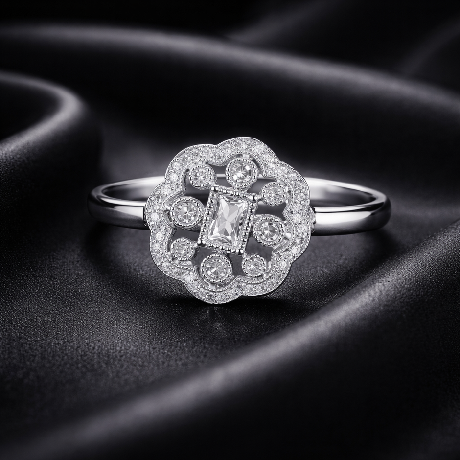 Vintage Floral Halo Ring