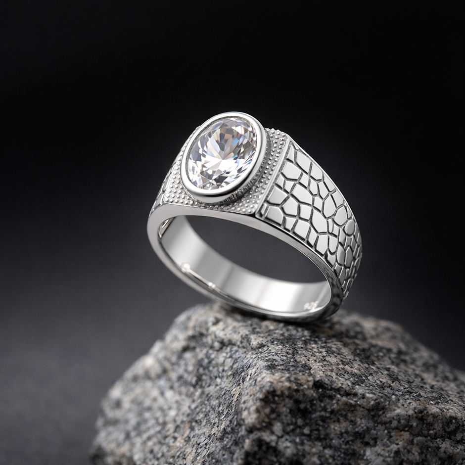 Cobblestone Solitaire Signet Ring