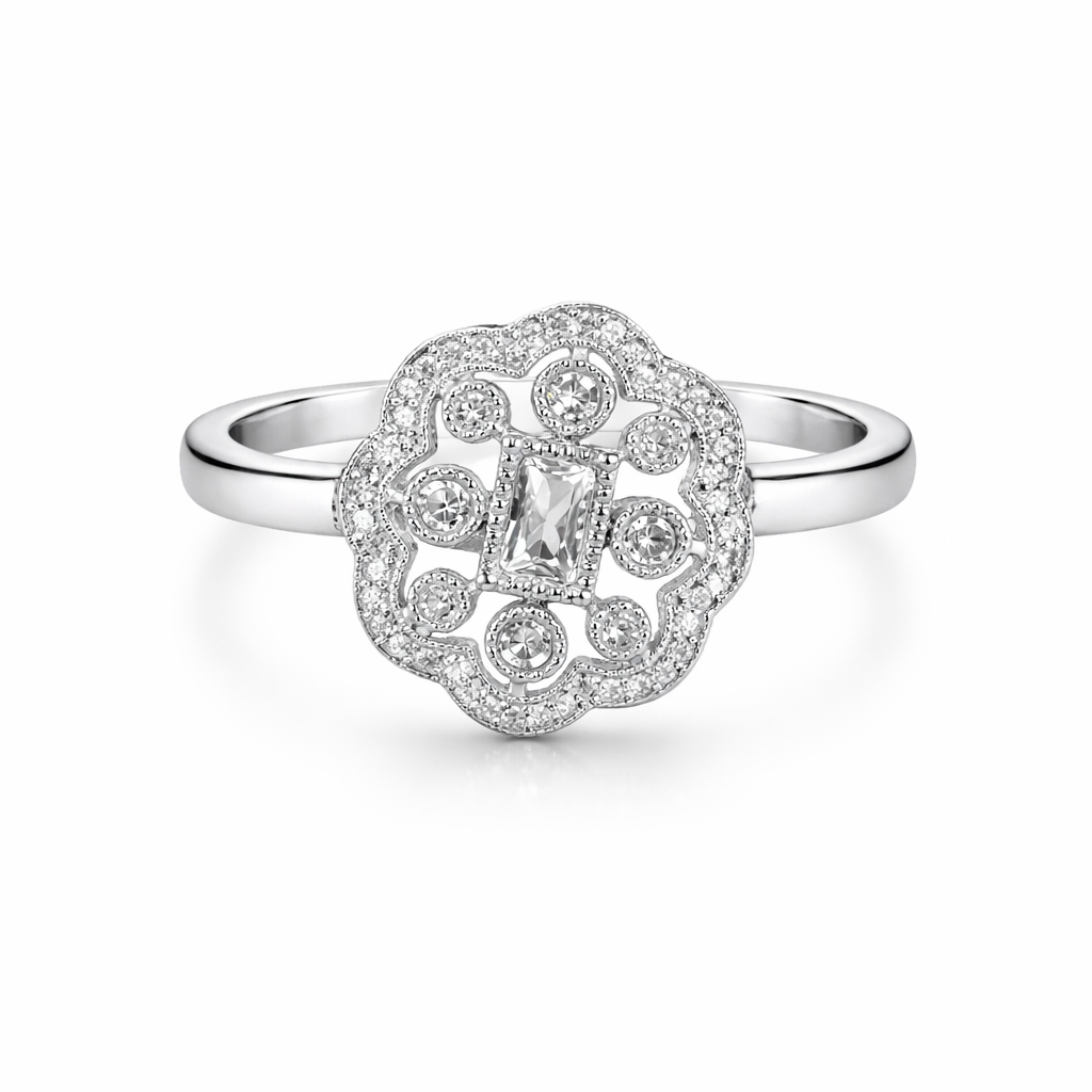 Vintage Floral Halo Ring