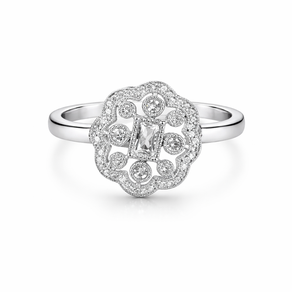 Vintage Floral Halo Ring