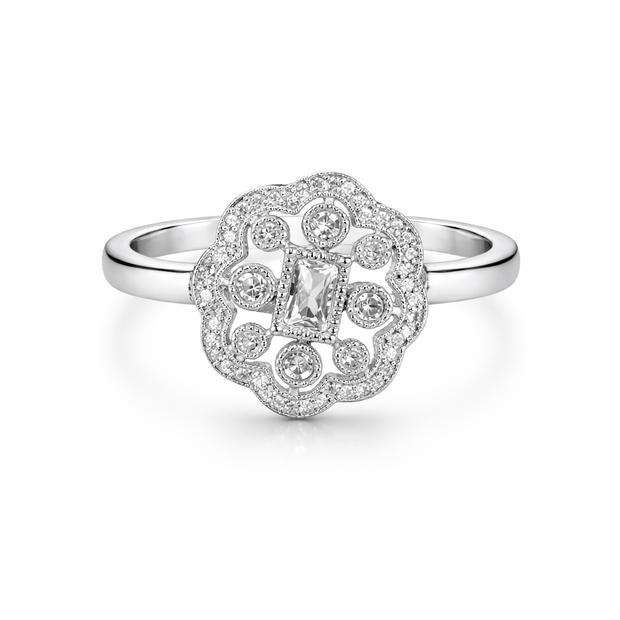 Vintage Floral Halo Ring