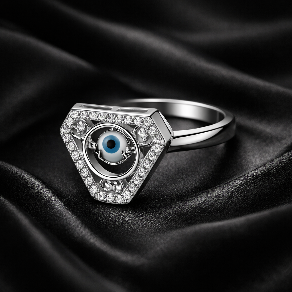 Evil Eye Triangle Halo Ring