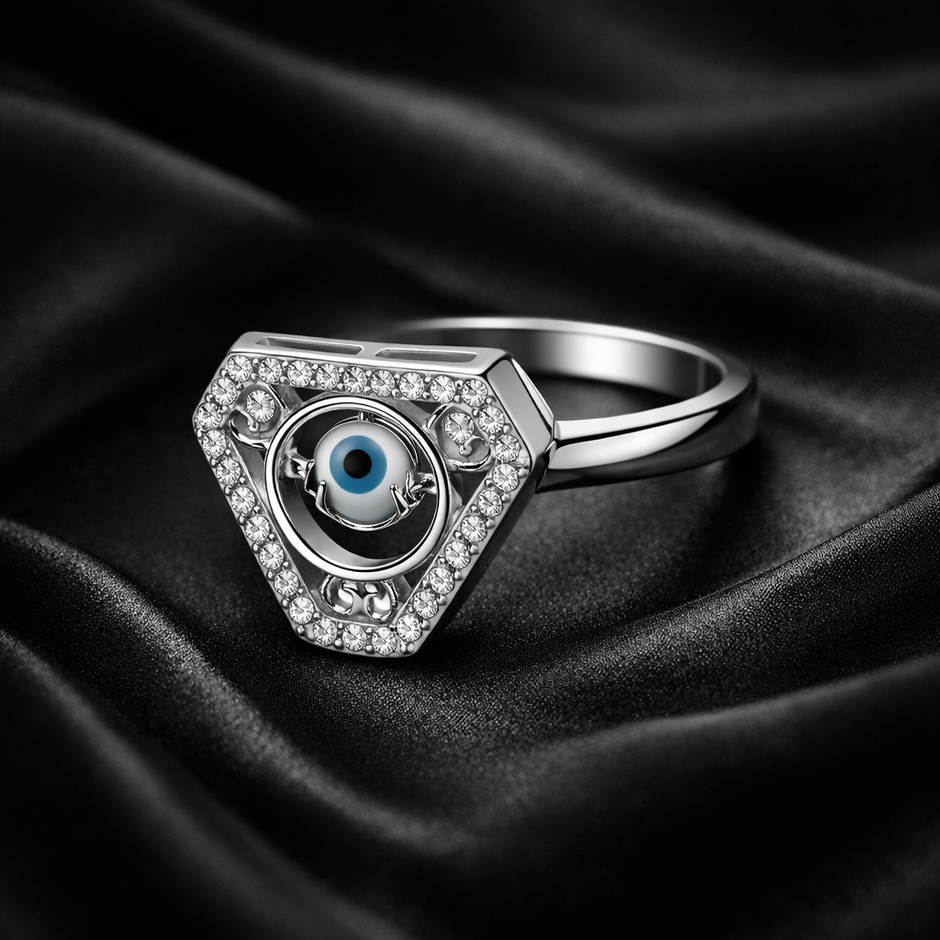 Evil Eye Triangle Halo Ring