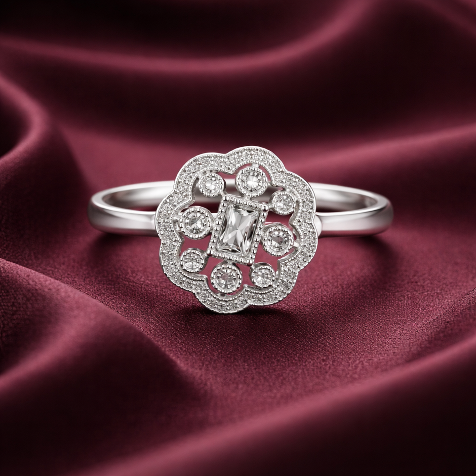 Vintage Floral Halo Ring