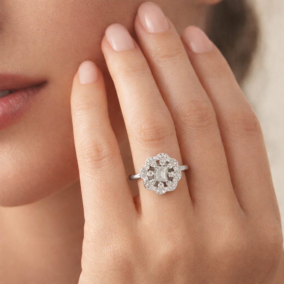 Vintage Floral Halo Ring
