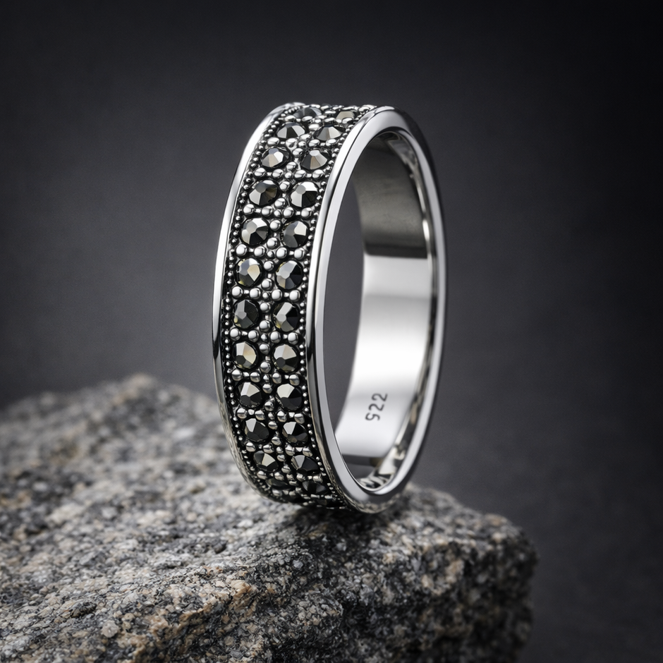 Dual-Row Marcasite-Finish Statement Band