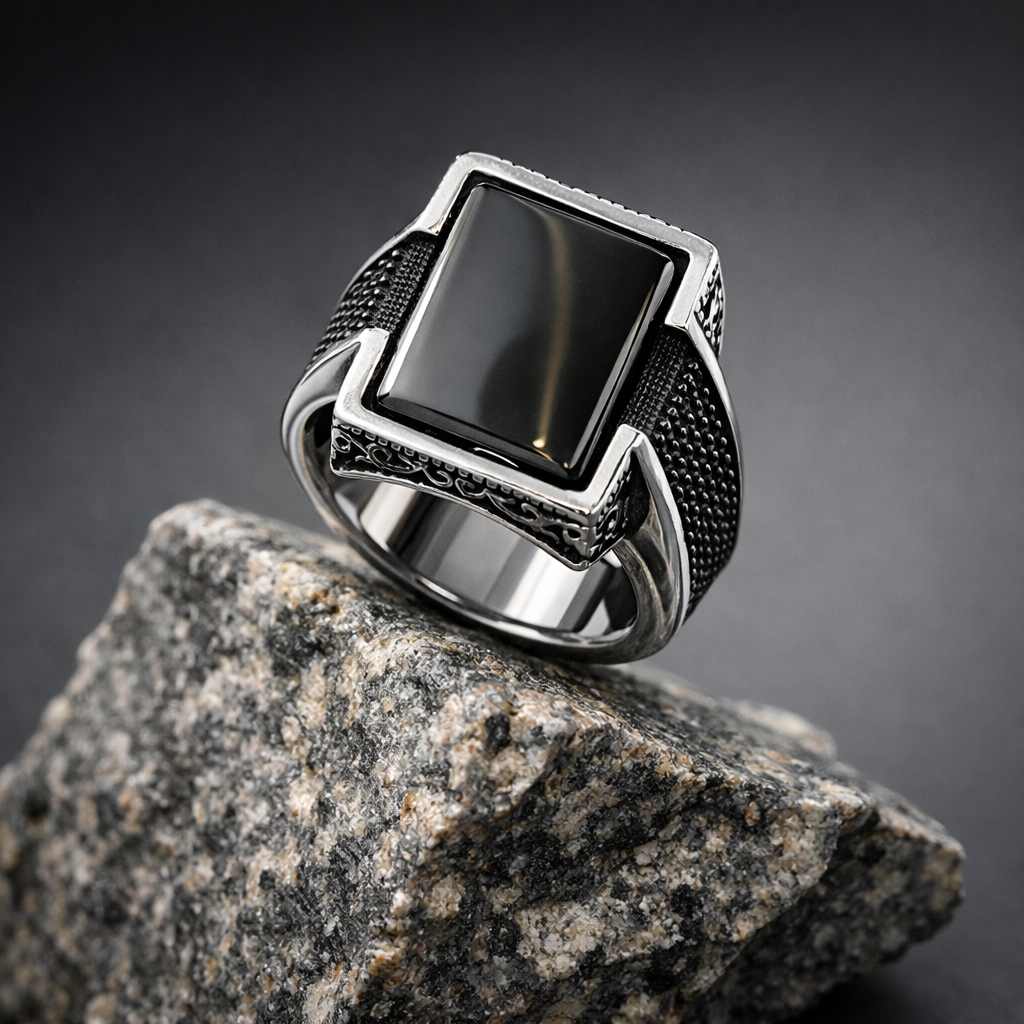 Obsidian Mesh Signet Ring
