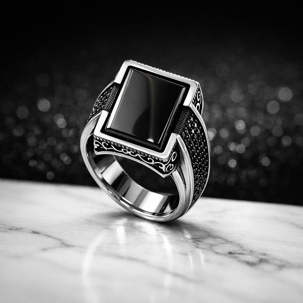 Obsidian Mesh Signet Ring