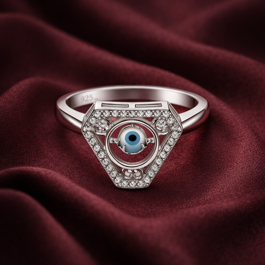 Evil Eye Triangle Halo Ring