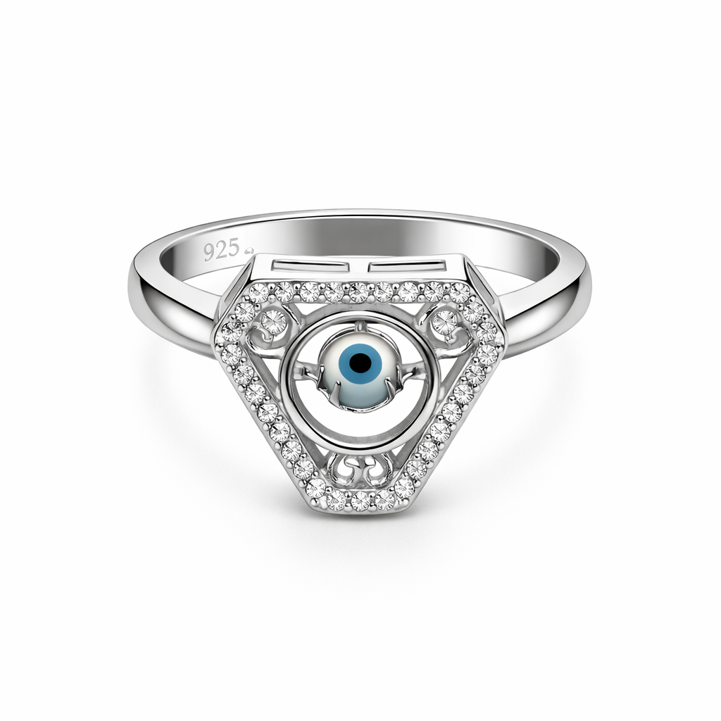 Evil Eye Triangle Halo Ring