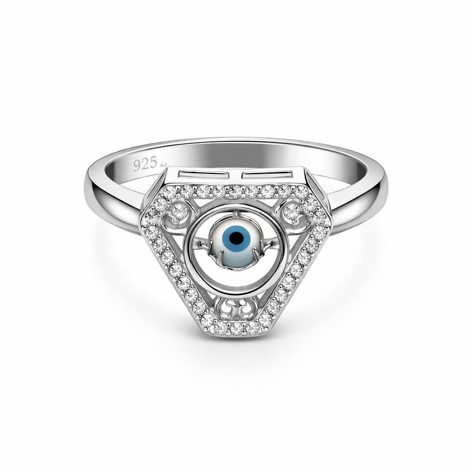 Evil Eye Triangle Halo Ring