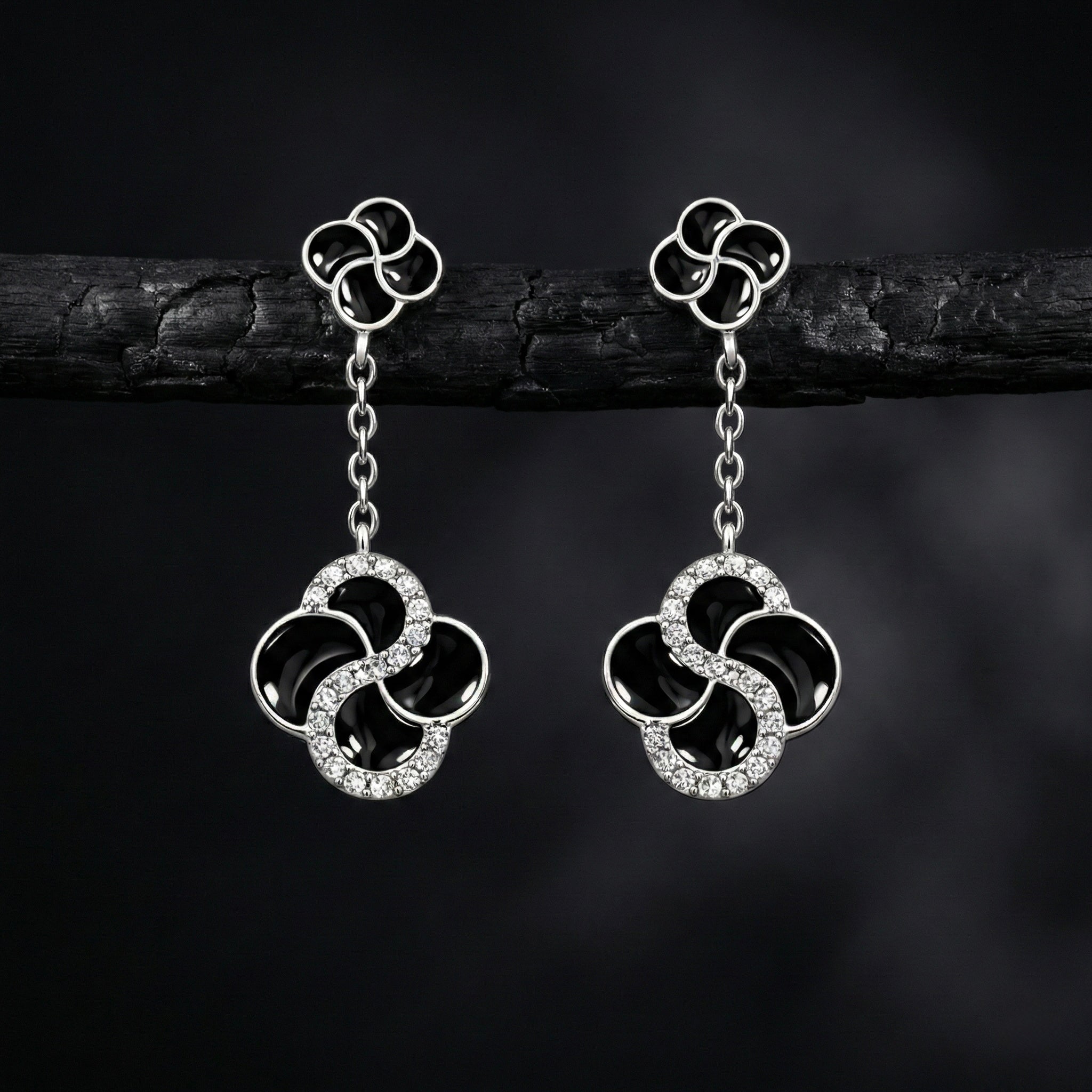 Elegant Black Floral Drop Earrings