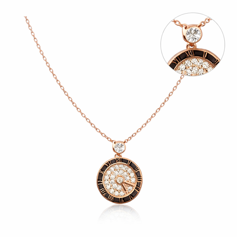 Rose Gold Roman Numeral Timepiece Pendant Necklace