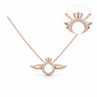 Rose Gold Angel Wing Circle Pendant Necklace