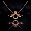 Rose Gold Angel Wing Circle Pendant Necklace
