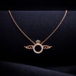 Rose Gold Angel Wing Circle Pendant Necklace