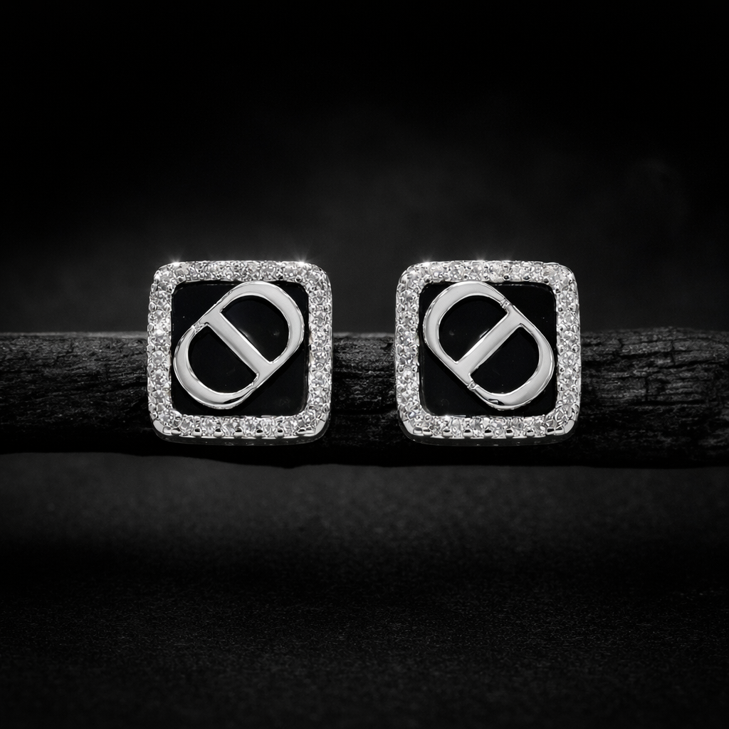 Elegant Black Square Stud Earrings