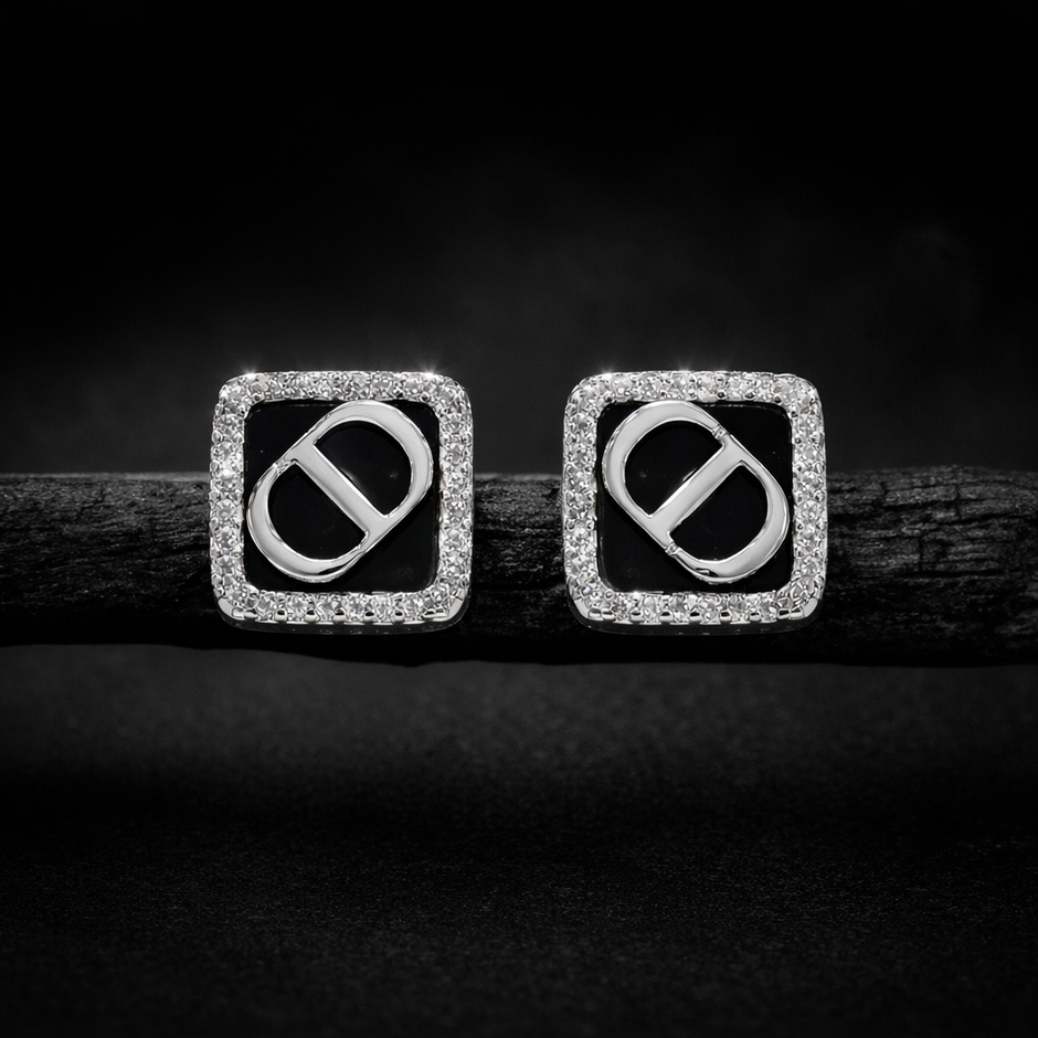 Elegant Black Square Stud Earrings
