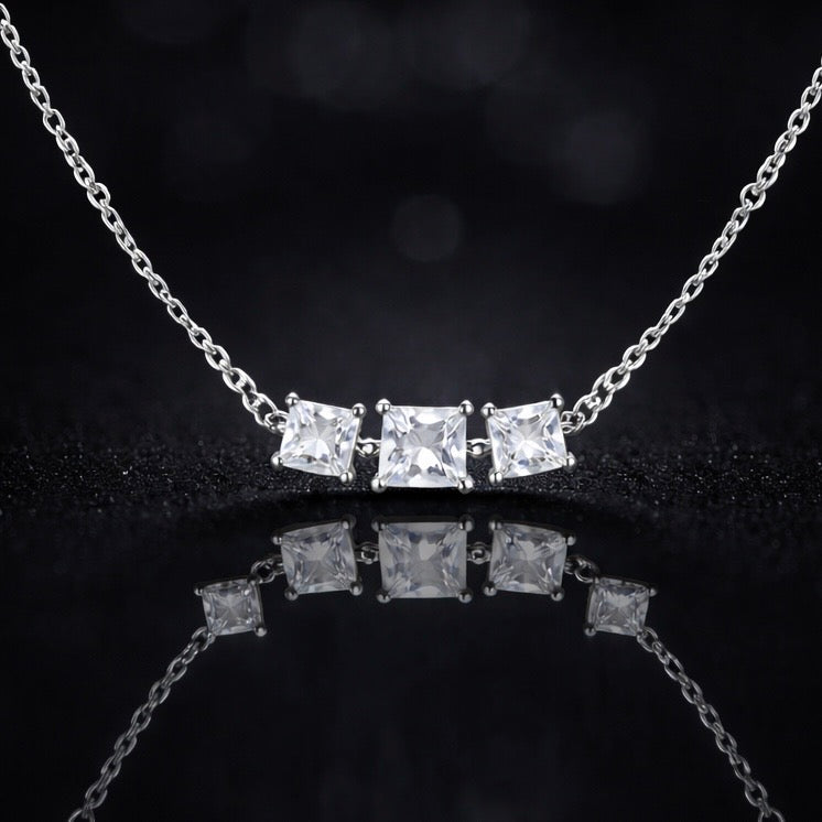 Princess & Round Multi Stone Necklace