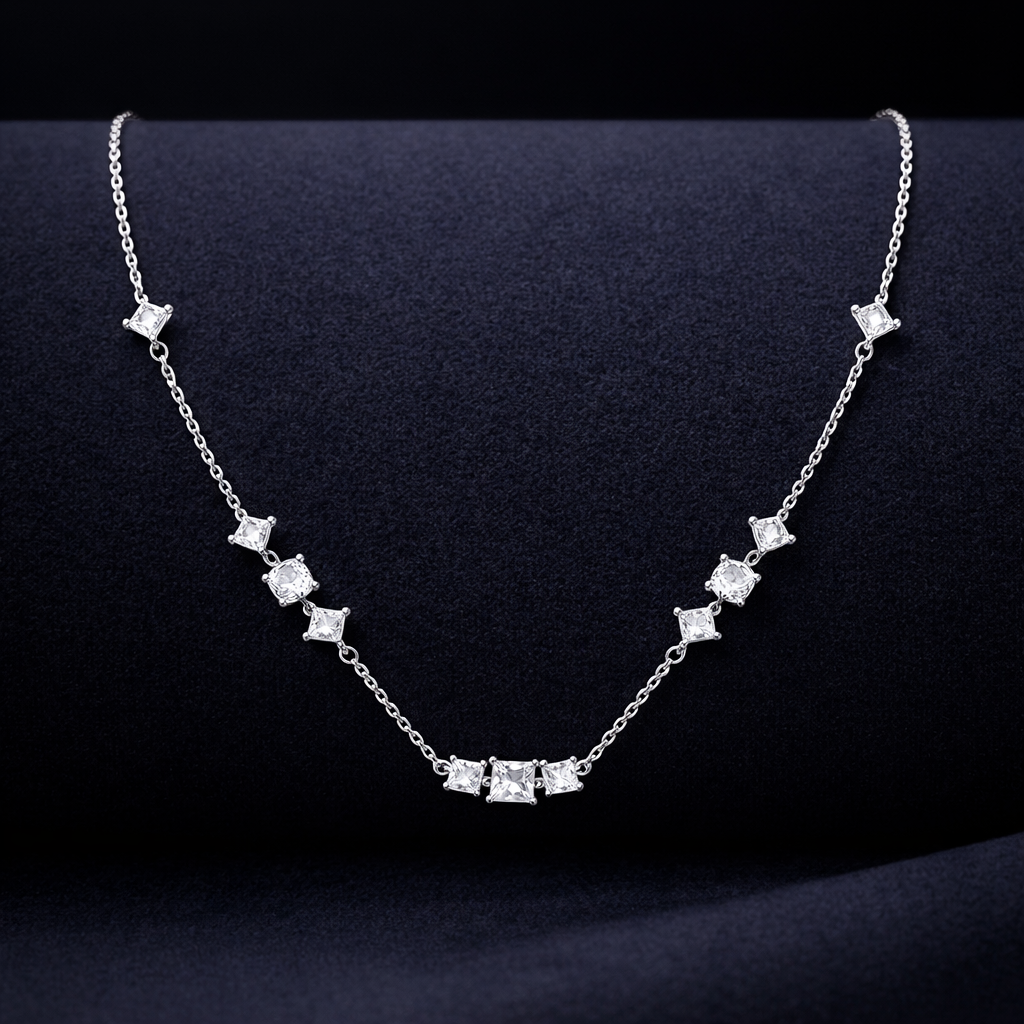Princess & Round Multi Stone Necklace