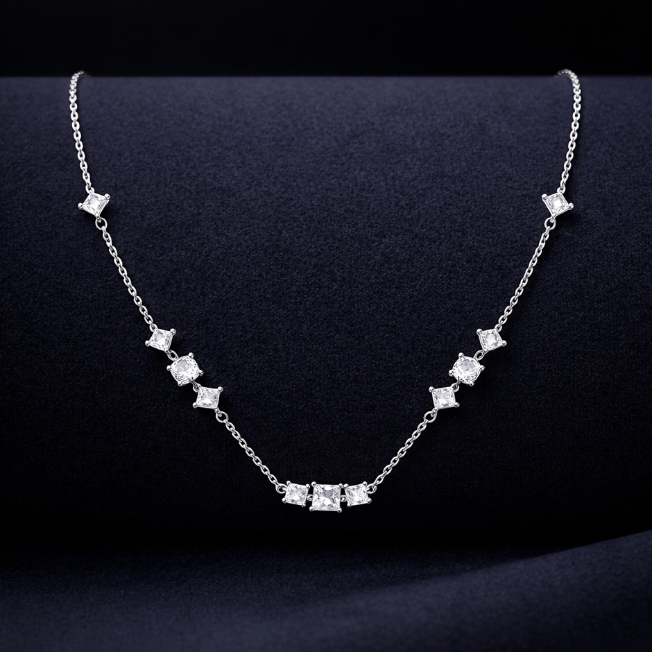 Princess & Round Multi Stone Necklace