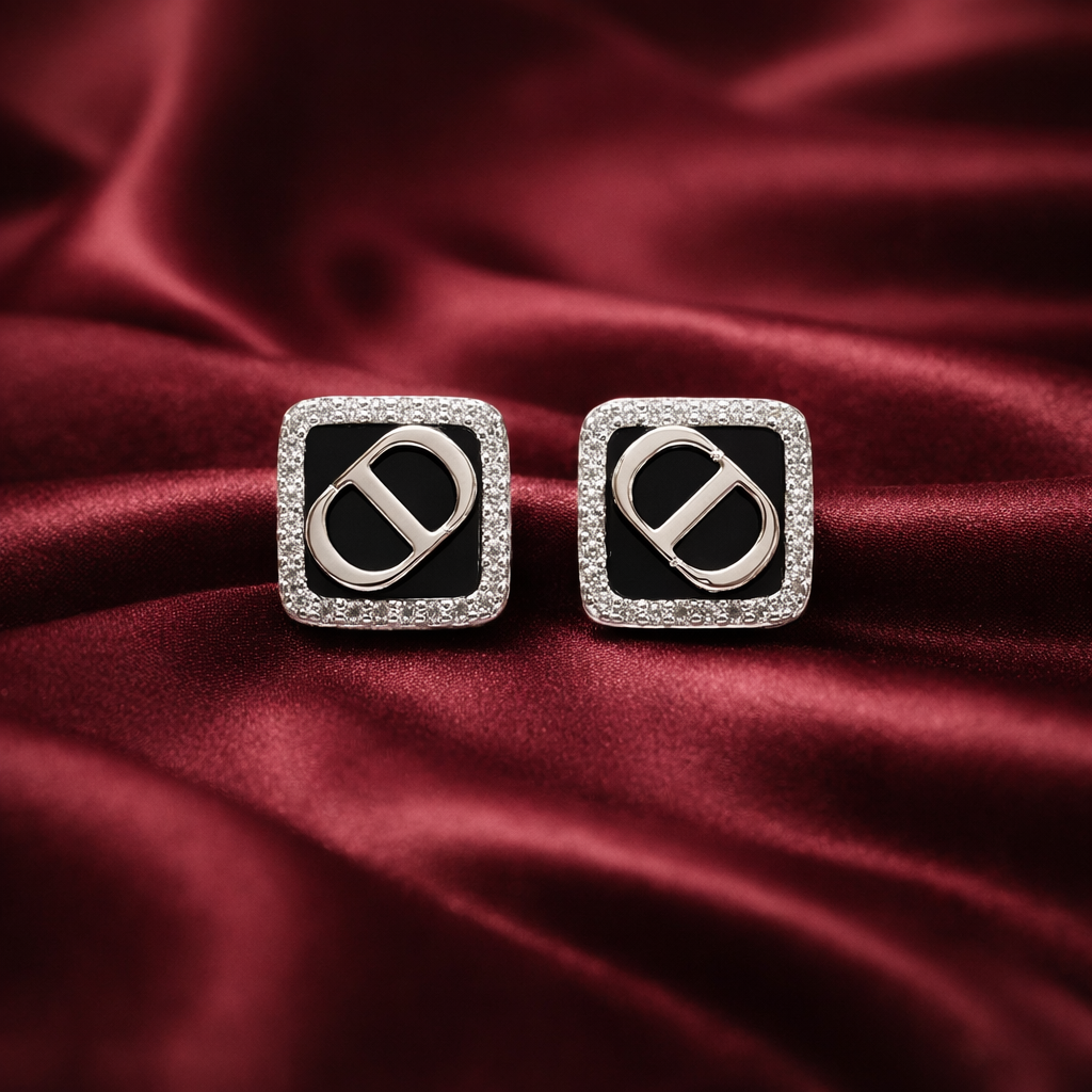 Elegant Black Square Stud Earrings
