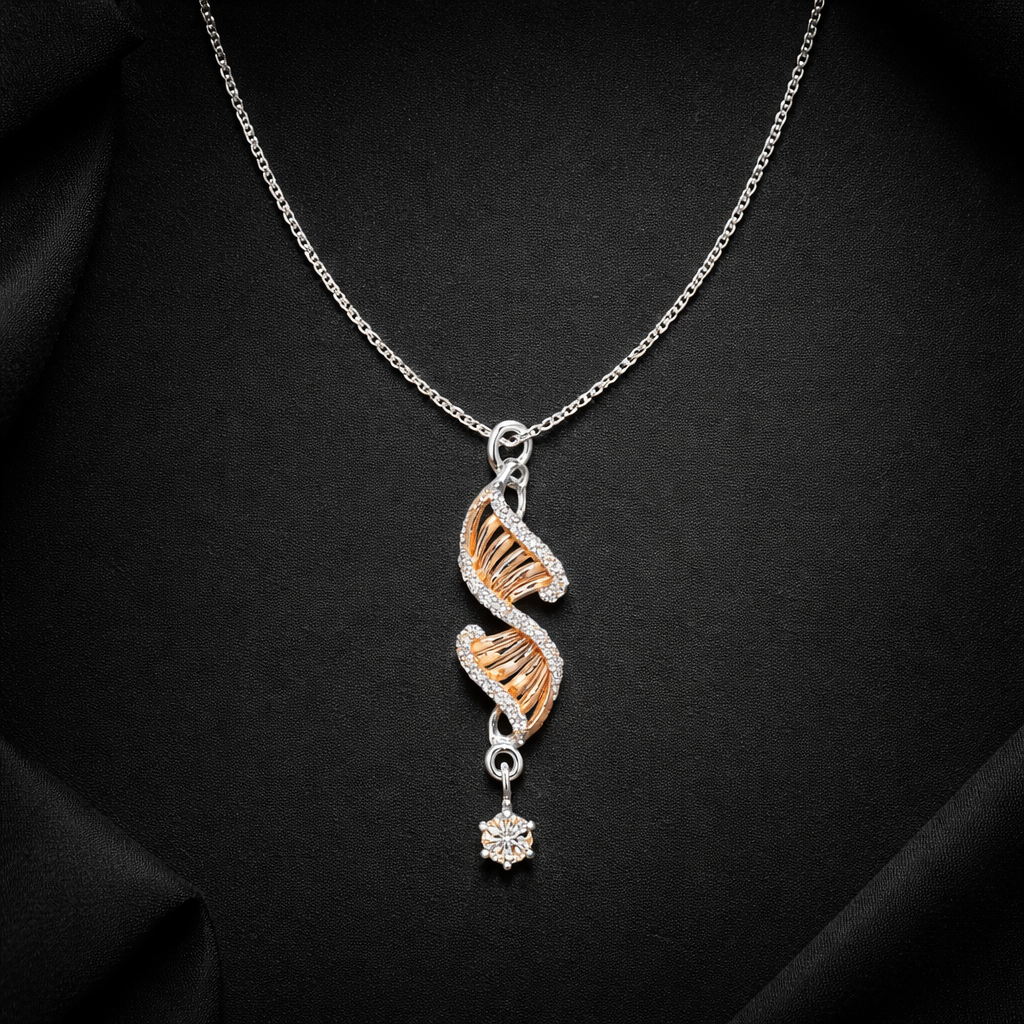 Double Helix Pendant Necklace with Rose Gold Accents