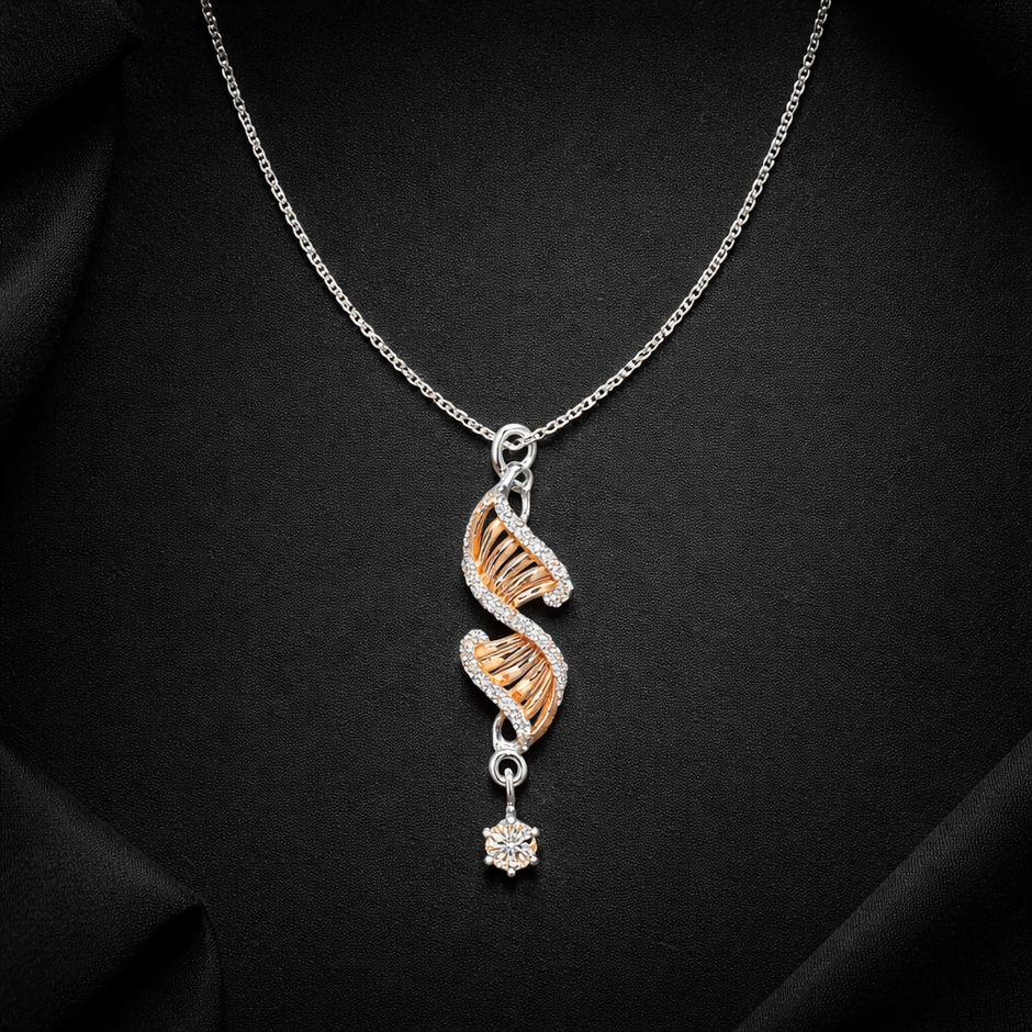 Double Helix Pendant Necklace with Rose Gold Accents