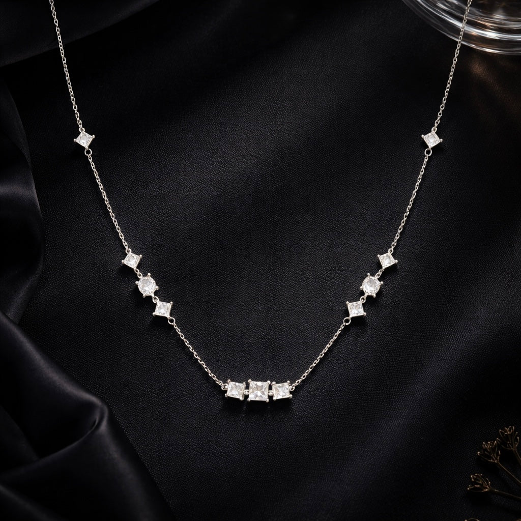 Princess & Round Multi Stone Necklace
