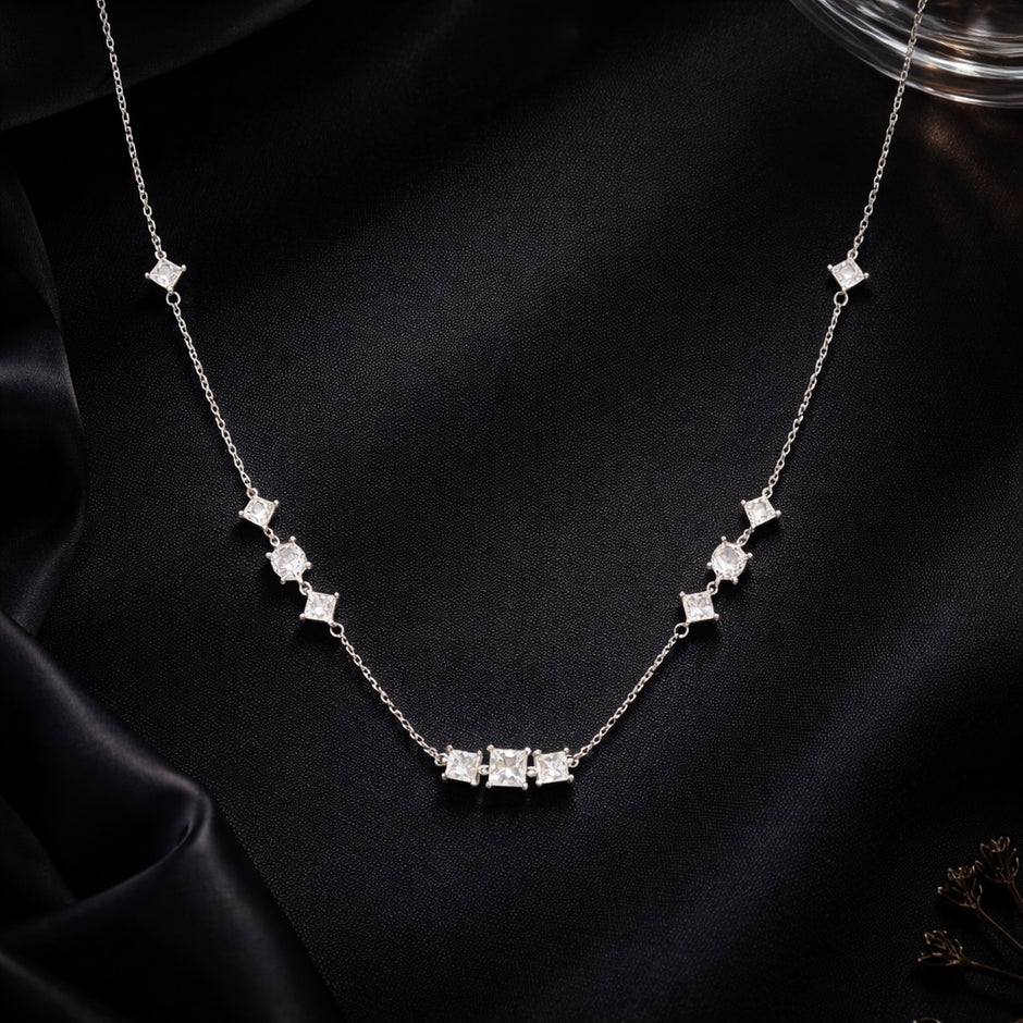 Princess & Round Multi Stone Necklace