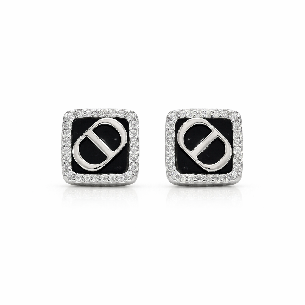 Elegant Black Square Stud Earrings