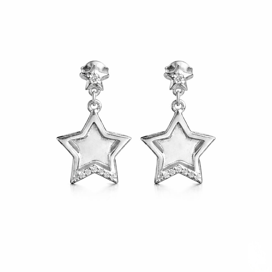 Stylish Silver Star Drop Earrings