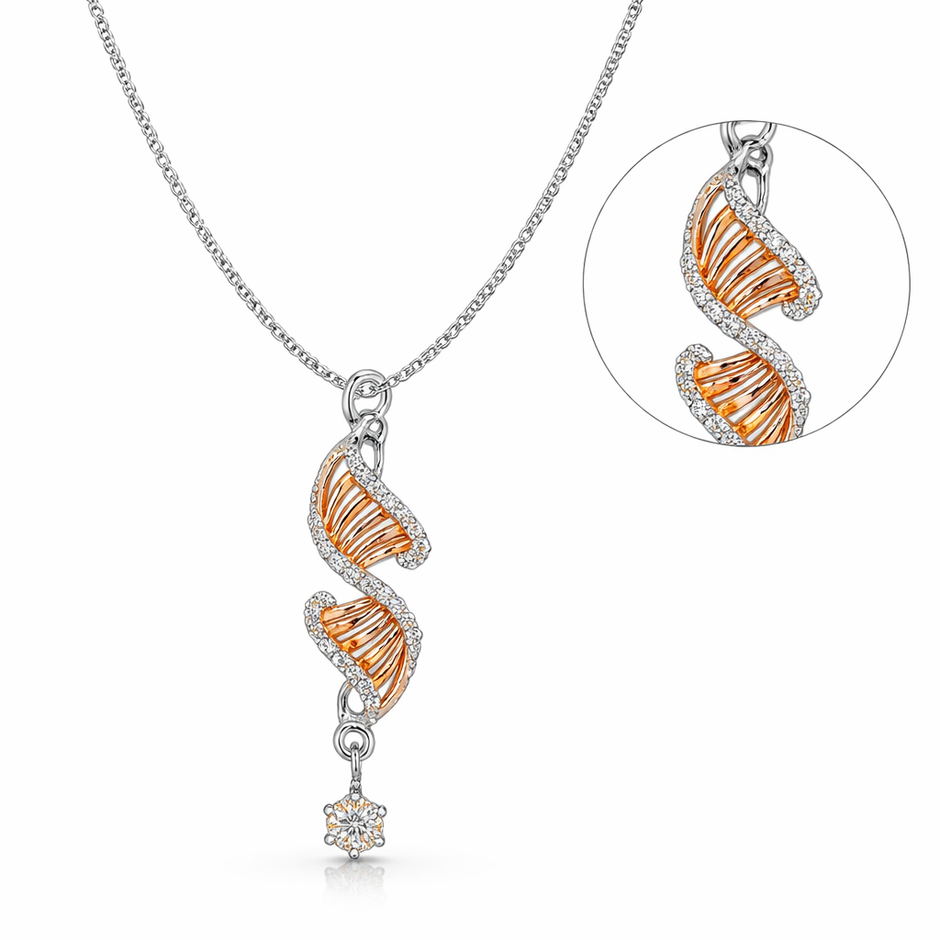 Double Helix Pendant Necklace with Rose Gold Accents
