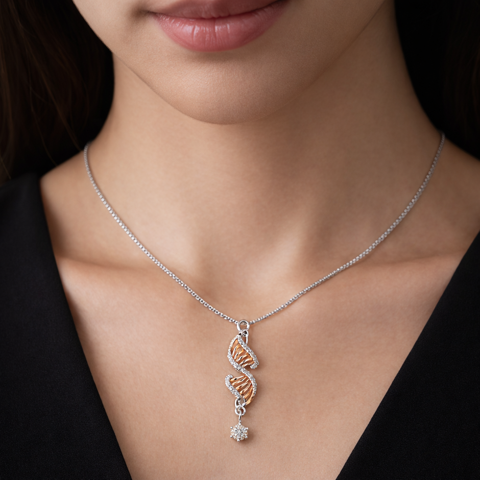 Double Helix Pendant Necklace with Rose Gold Accents