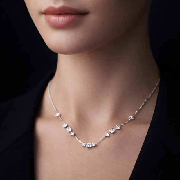 Princess & Round Multi Stone Necklace
