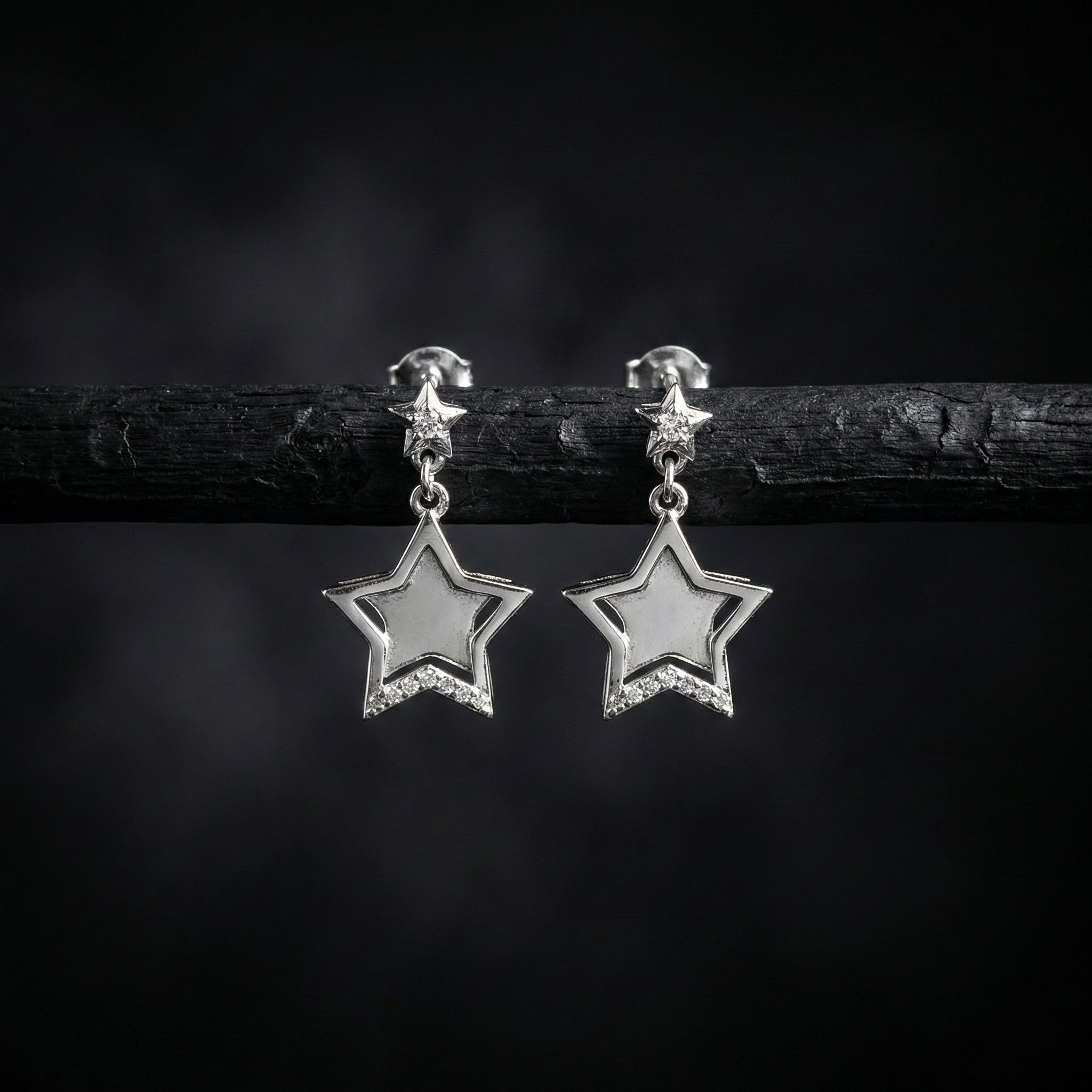 Stylish Silver Star Drop Earrings