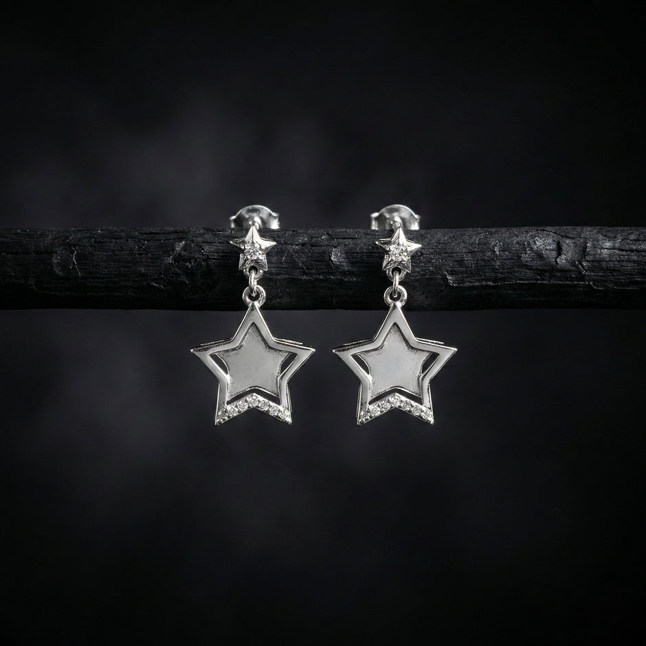 Stylish Silver Star Drop Earrings