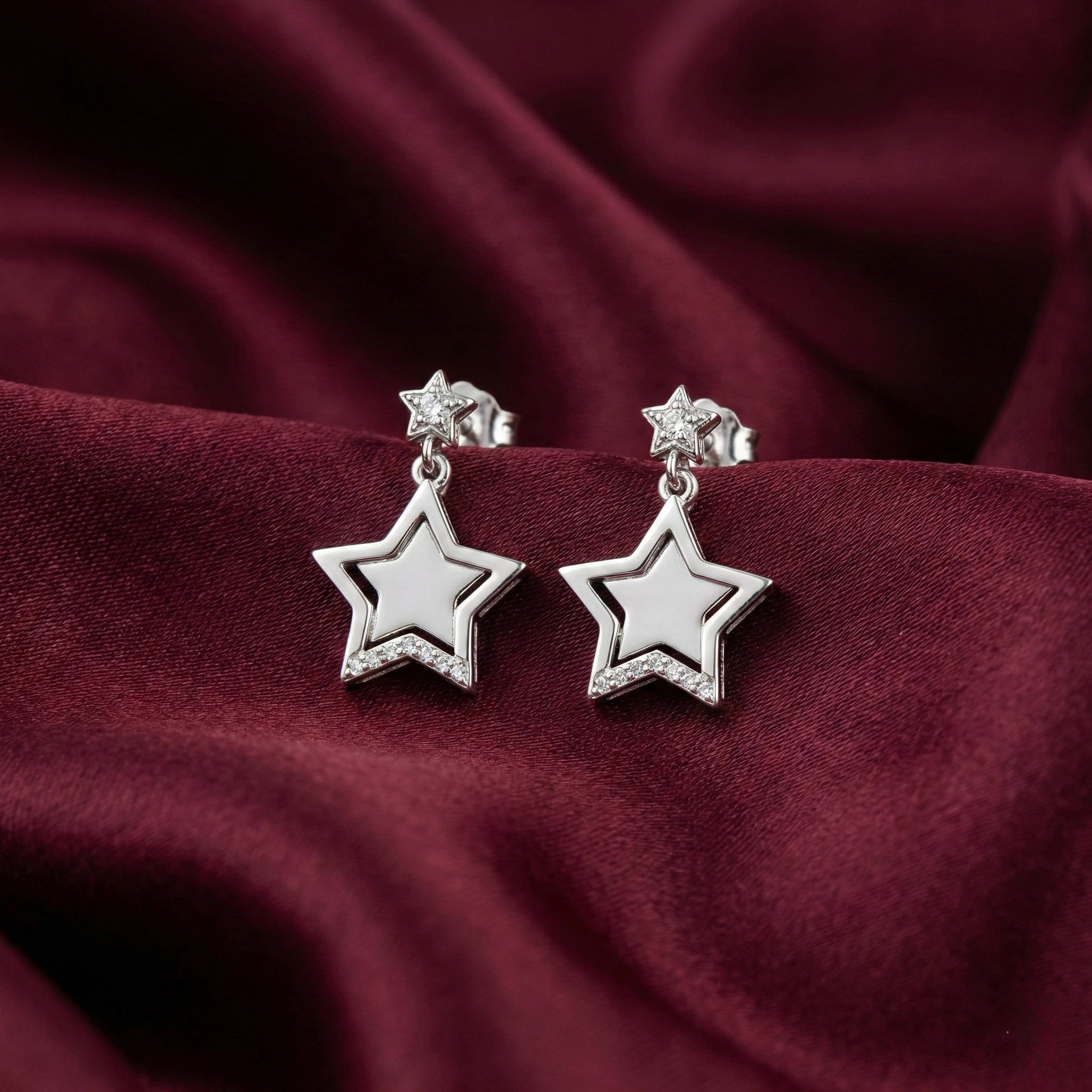 Stylish Silver Star Drop Earrings