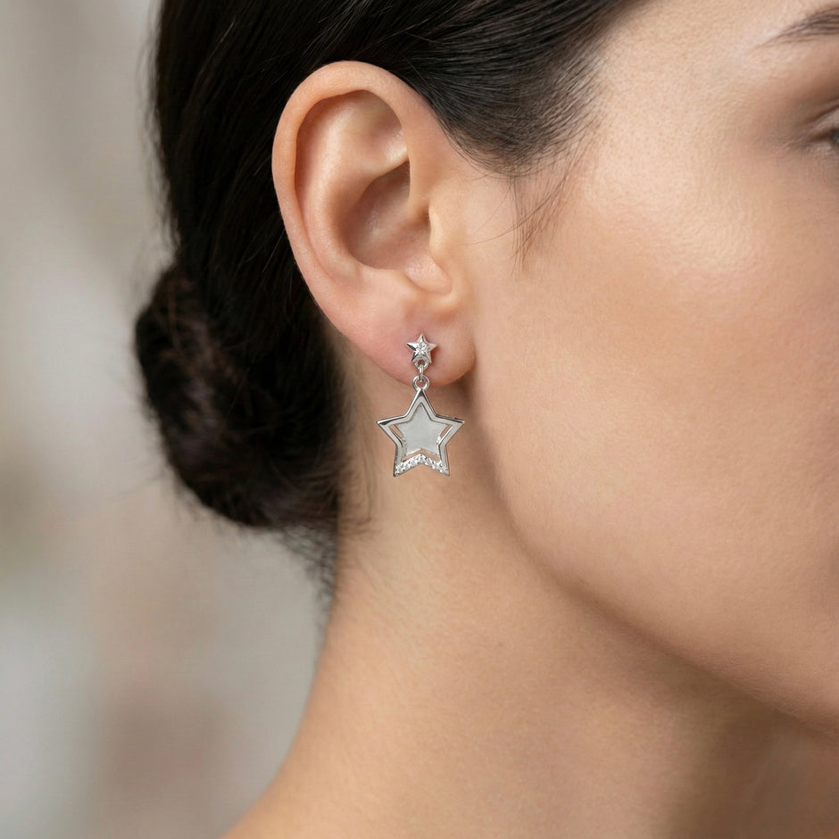 Stylish Silver Star Drop Earrings