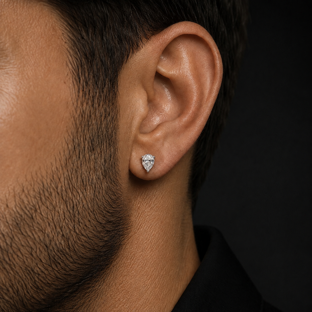 Pear Solitaire Silver Stud