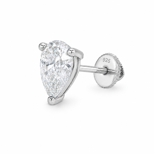 Pear Solitaire Silver Stud