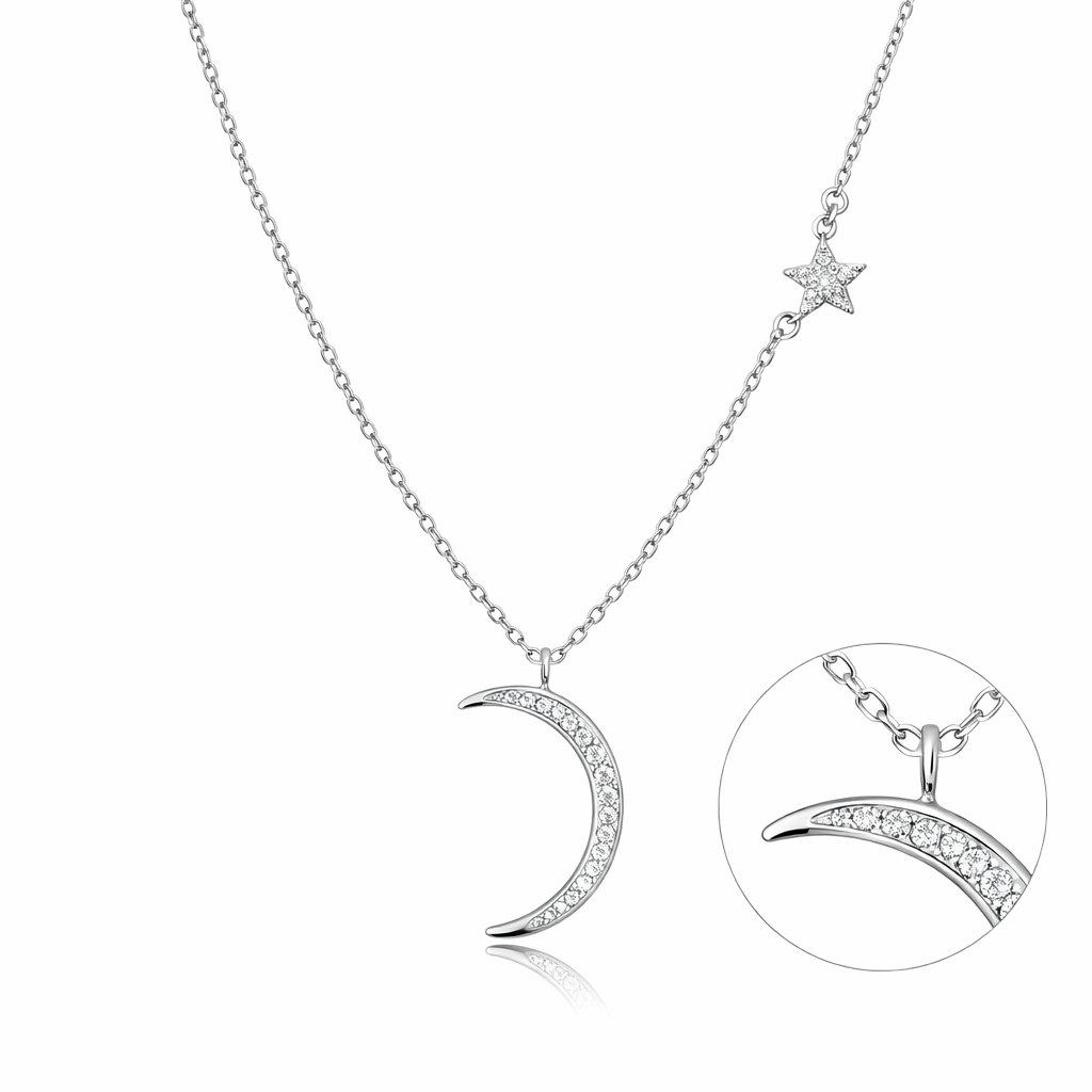 Crescent Moon Pendant Necklace with Star Accent